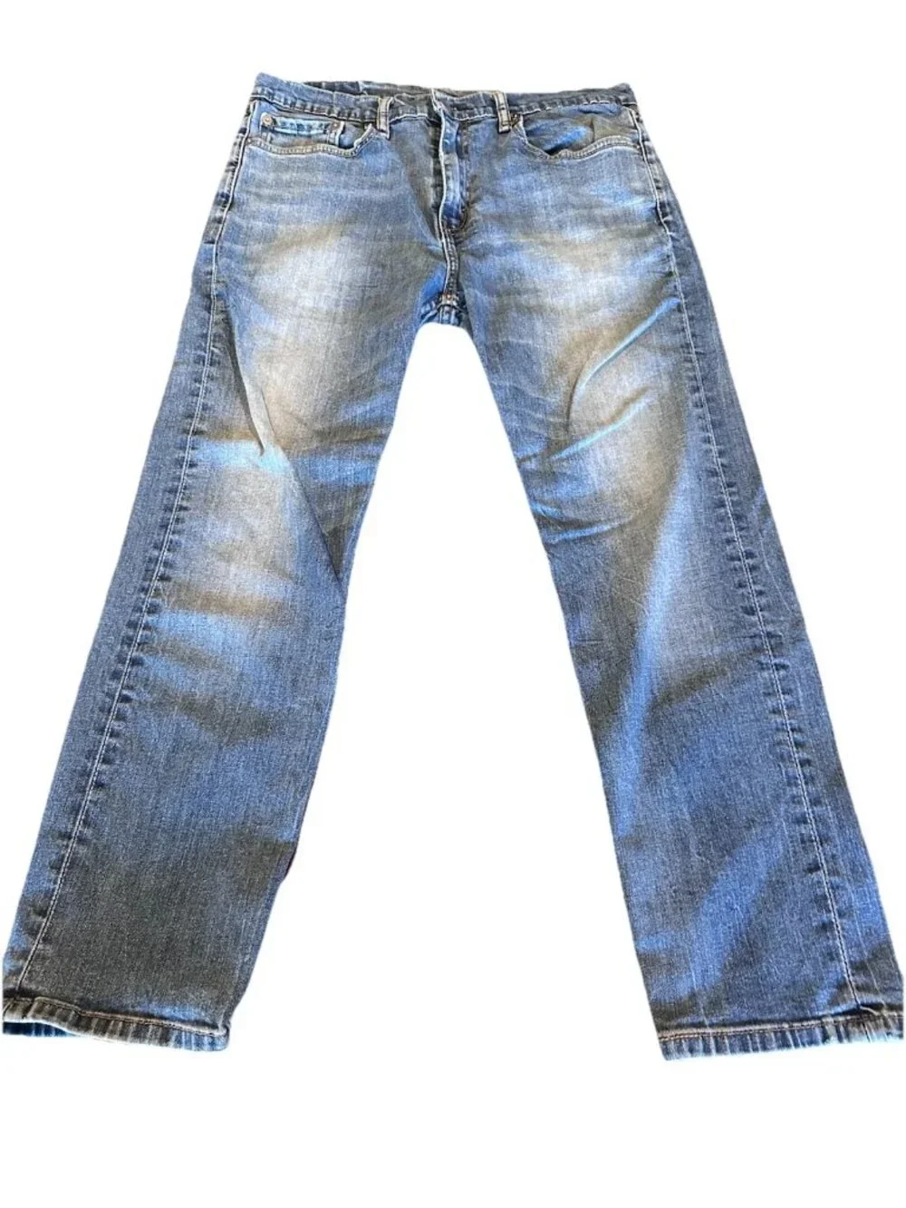 Levi's 502™ Regular Straight Leg Blue Jeans Unisex 34x26 Naturally Distressed